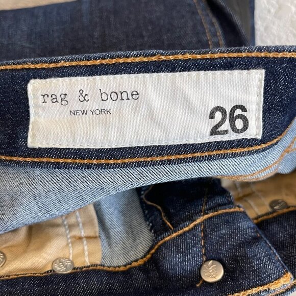 Rag & Bone High Rise Jeans Size 26 Blue Black Denim Stripe Down Side 5-Pocket - Picture 8 of 9
